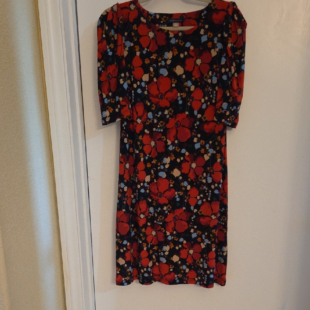 Tommy Hilfiger Red and Black Floral Long Sleeve Dress